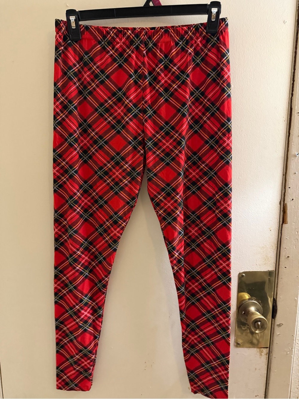 Girls' Red Plaid Stretch Leggings